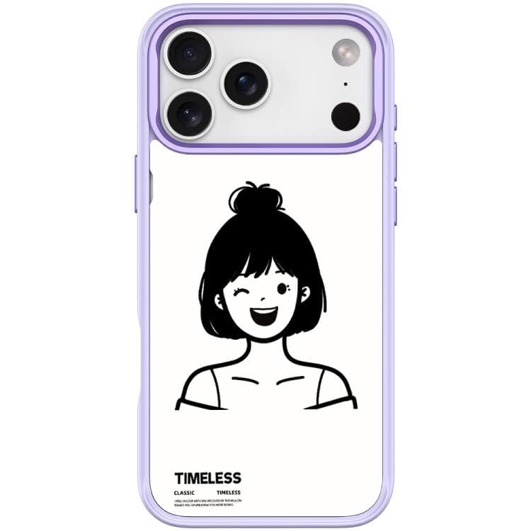 For iPhone 17 Pro Sketch Style Short Hair Girl Pattern Magnetic Phone Case(Light Purple) - Immagine 1