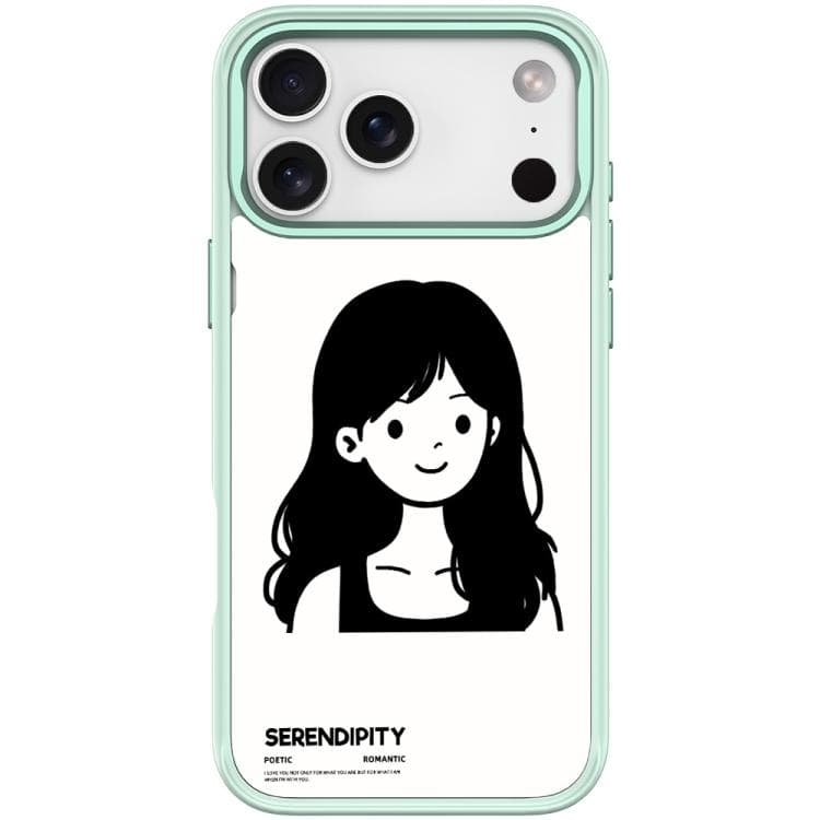 Custodia magnetica per iPhone 17 Pro con motivo di ragazza dai capelli ricci in stile sketch (verde chiaro) - Immagine 1