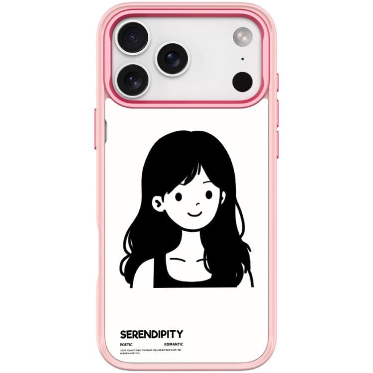 Fondina magnetica per iPhone 17 Pro con motivo di ragazza dai capelli ricci in stile sketch (Rosa) - Immagine 1