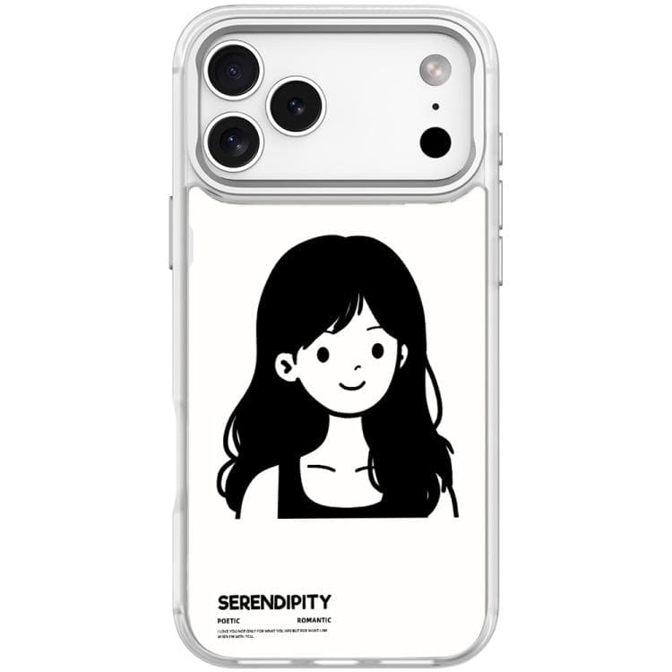 Custodia magnetica per iPhone 17 Pro con motivo di ragazza dai capelli ricci in stile sketch (Bianco trasparente) - Immagine 1