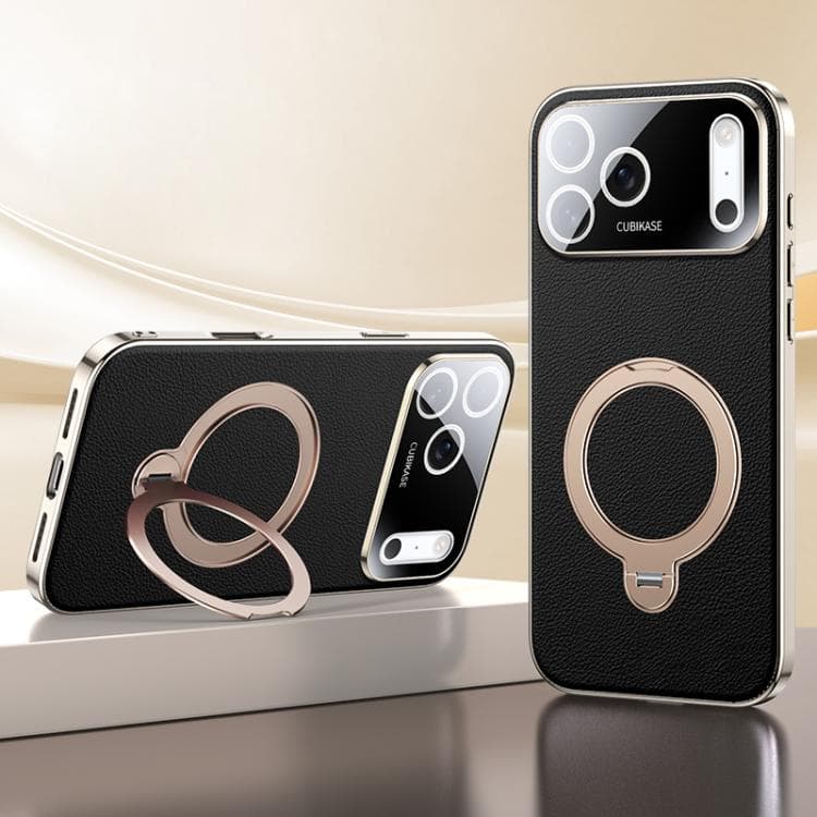 For iPhone 17 Pro Skin Feel Leather Texture Cooling MagSafe Phone Case with 360 Degrees Rotating Holder(Black) - Immagine 1