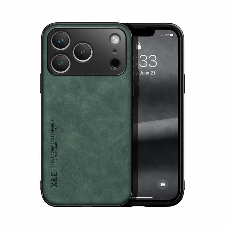 Fondina posteriore in pelle magnetica con effetto pelle per iPhone 17 Pro (Verde) - Immagine 1