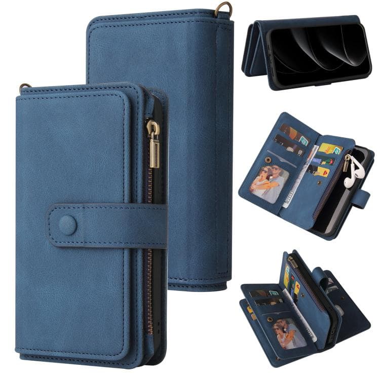 For iPhone 17 Pro Skin Feel Multi Card Slots Zipper Wallet Leather Phone Case(Blue) - Immagine 1