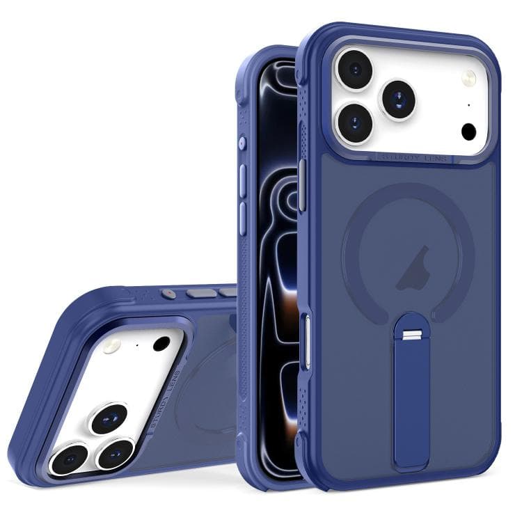 For iPhone 17 Pro Skin Feel PC TPU Hybrid Fold Holder Magnetic Phone Case(Dark Blue) - Immagine 1