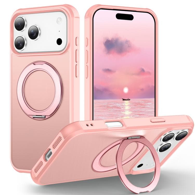 For iPhone 17 Pro Skin-Feel Rotary Damping Bracket MagSafe Phone Case(Pink) - Immagine 1
