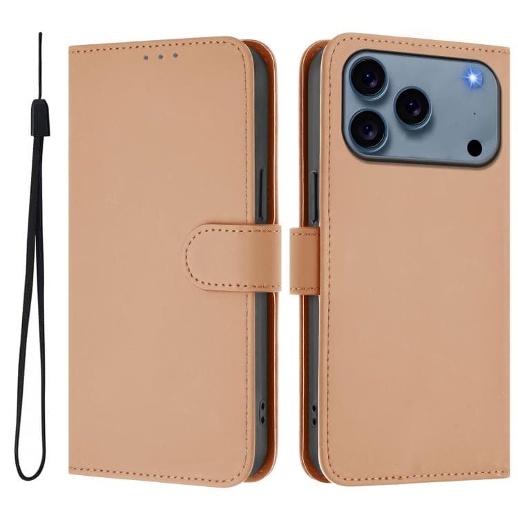 For iPhone 17 Pro Skin Feel Solid Color Leather Phone Case with Lanyard(Nude) - Immagine 1