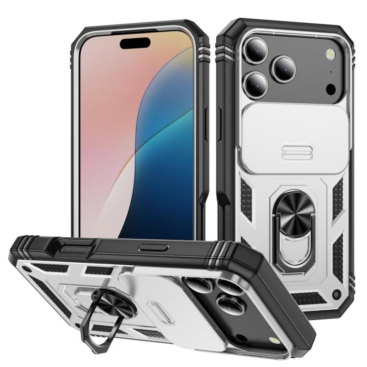 For iPhone 17 Pro Sliding Camshield TPU + PC Phone Case with Holder(White+Black) - Immagine 1