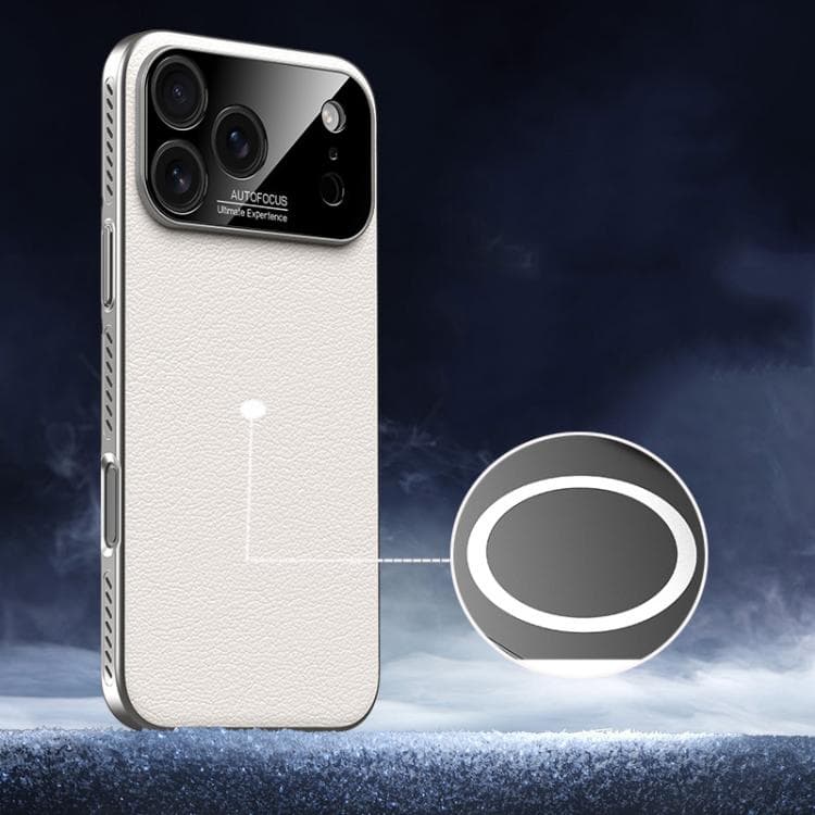 For iPhone 17 Pro Soft Armor MagSafe Cooling Plain Leather Hybrid PC Phone Case(White) - Immagine 1
