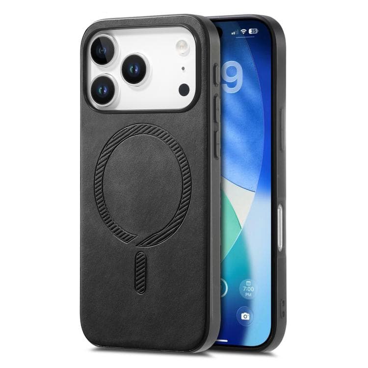 For iPhone 17 Pro Solid Color Retro Magsafe PU Back Cover Phone Case(Black) - Immagine 1