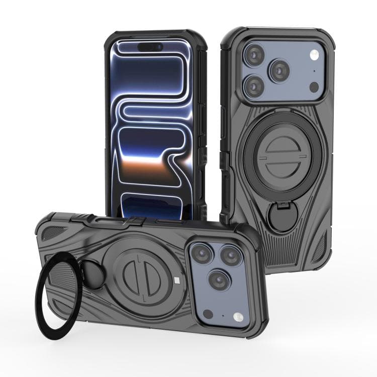 For iPhone 17 Pro Star Ring Metallic Pivot Bracket Magnetic Phone Case(Black) - Immagine 1