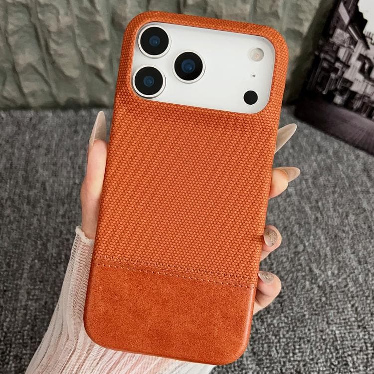 For iPhone 17 Pro Stitching Cloth MagSafe Magnetic PC Hybrid PU Phone Case(Brown) - Immagine 1