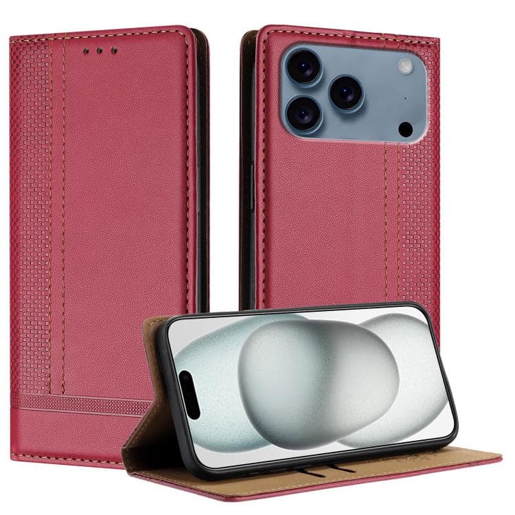 For iPhone 17 Pro Stitching Design Scratch-Resistant Vegan Leather Phone Case(Red) - Immagine 1