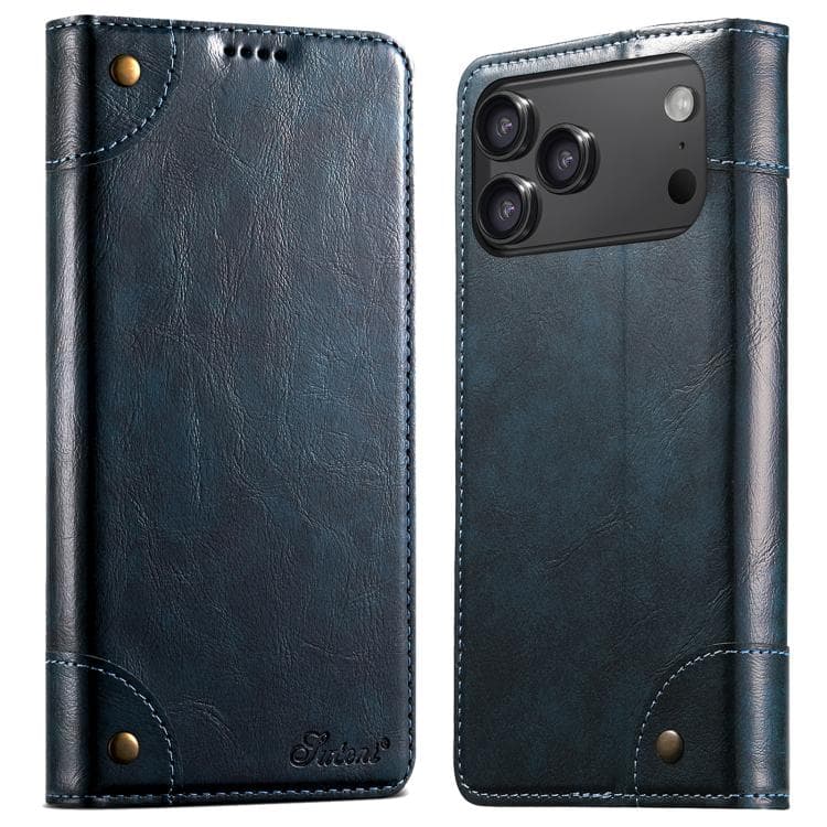 For iPhone 17 Pro Suteni Baroque Calf Texture Buckle Wallet Leather Phone Case(Blue) - Immagine 1