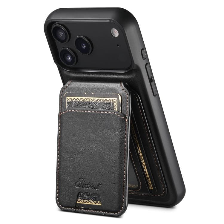 For iPhone 17 Pro Suteni H15 MagSafe Oil Eax Leather Detachable Wallet Back Phone Case(Black) - Immagine 1