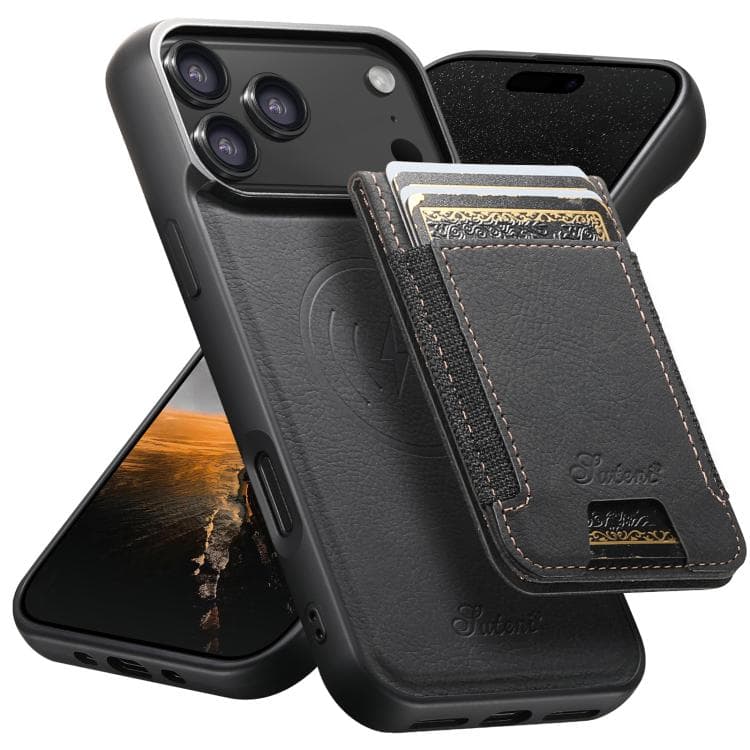 For iPhone 17 Pro Suteni H17 Litchi Texture Leather MagSafe Detachable Wallet Phone Case(Black) - Immagine 1