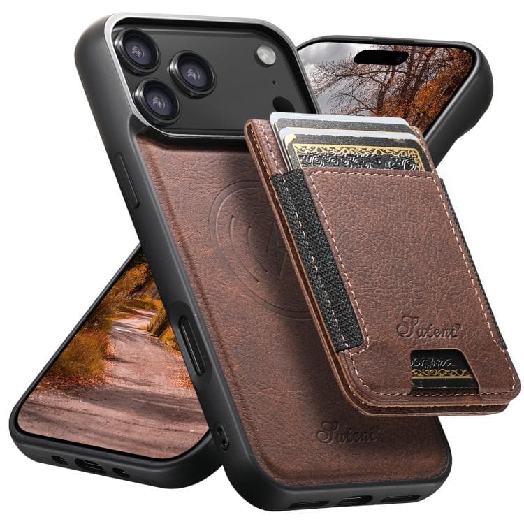 For iPhone 17 Pro Suteni H17 Litchi Texture Leather MagSafe Detachable Wallet Phone Case(Brown) - Immagine 1