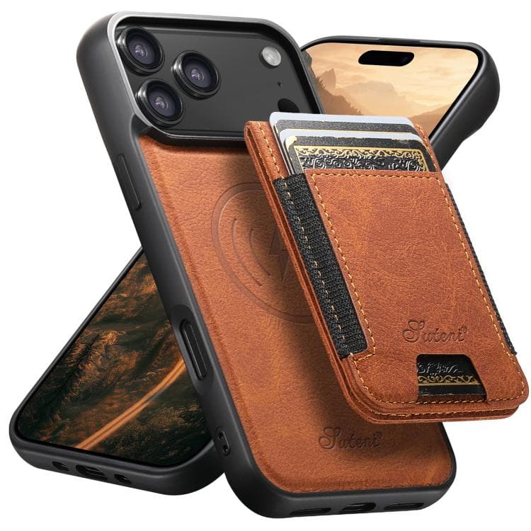 For iPhone 17 Pro Suteni H17 Litchi Texture Leather MagSafe Detachable Wallet Phone Case(Khaki) - Immagine 1