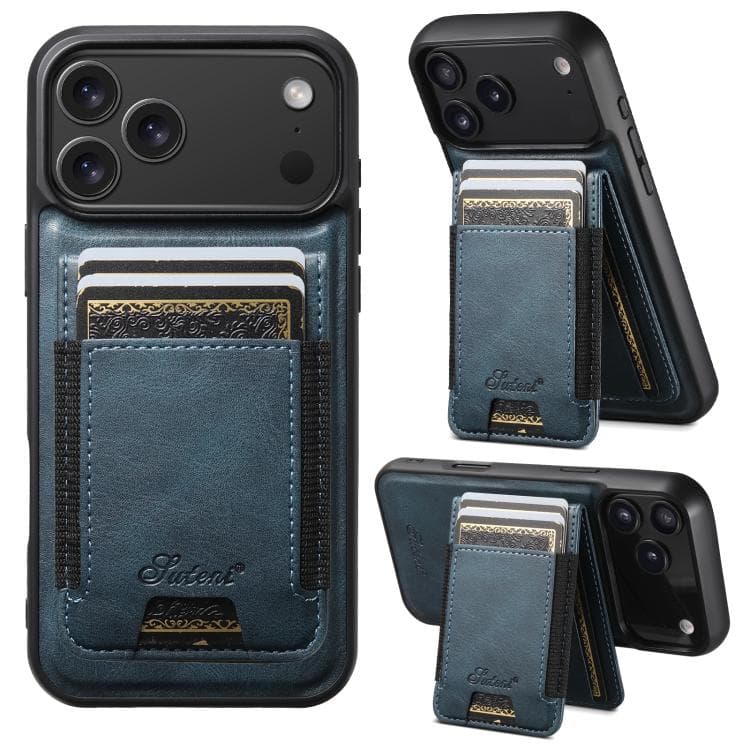 For iPhone 17 Pro Suteni H17 Oil Eax Leather MagSafe Detachable Wallet Phone Case(Blue) - Immagine 1