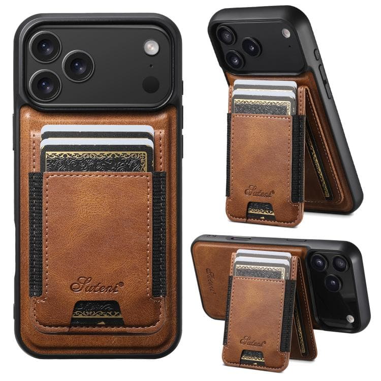 For iPhone 17 Pro Suteni H17 Oil Eax Leather MagSafe Detachable Wallet Phone Case(Brown) - Immagine 1