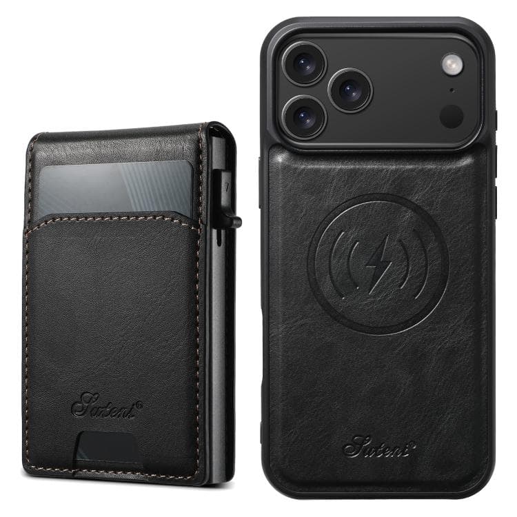 For iPhone 17 Pro Suteni H19 Oil Wax 2-in-1 MagSafe Removable Card Box Back Phone Case(Black) - Immagine 1