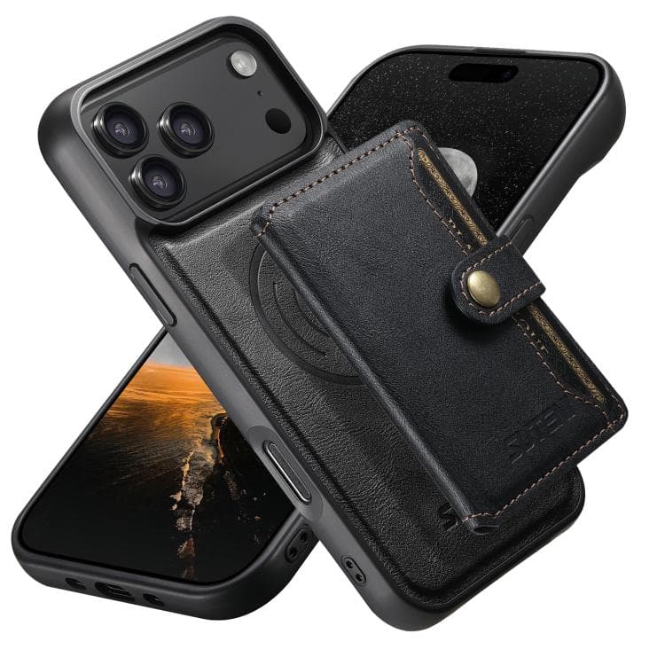 For iPhone 17 Pro Suteni M4 Magnetic Card Bag MagSafe Leather Phone Case(Black) - Immagine 1