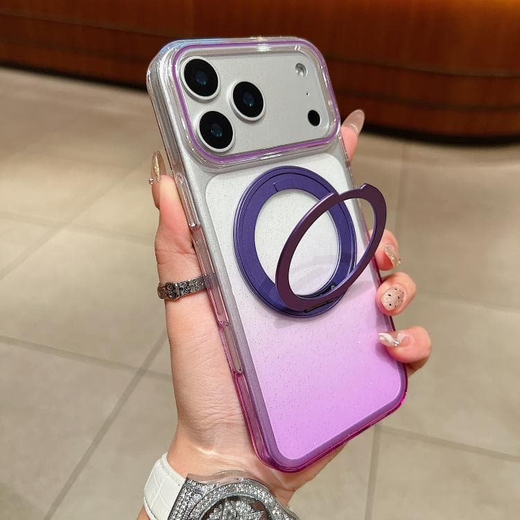 For iPhone 17 Pro Transparent Gradient 360 Degree Rotation Holder MagSafe Phone Case(Purple) - Immagine 1