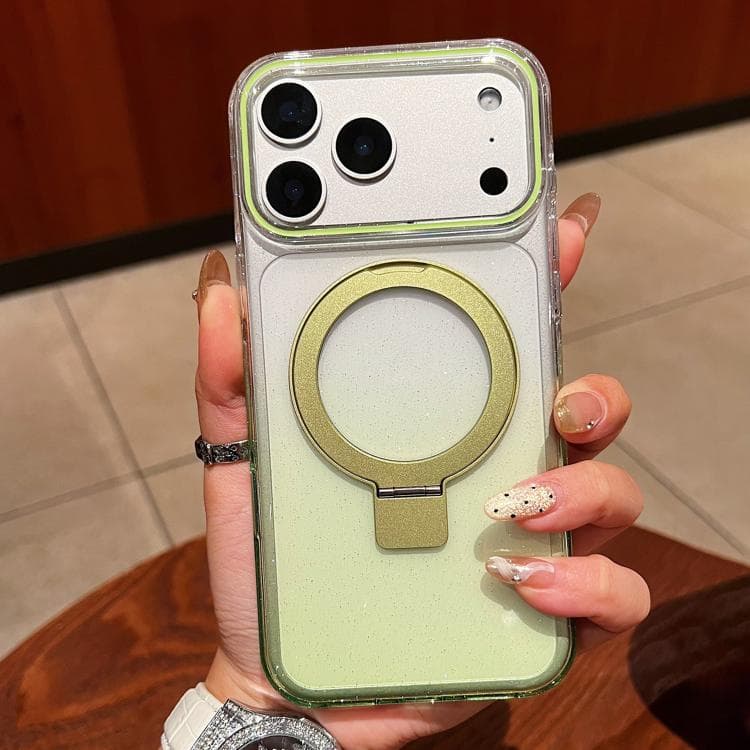 For iPhone 17 Pro Transparent Gradient Metal Ring Holder MagSafe Phone Case(Green) - Immagine 1