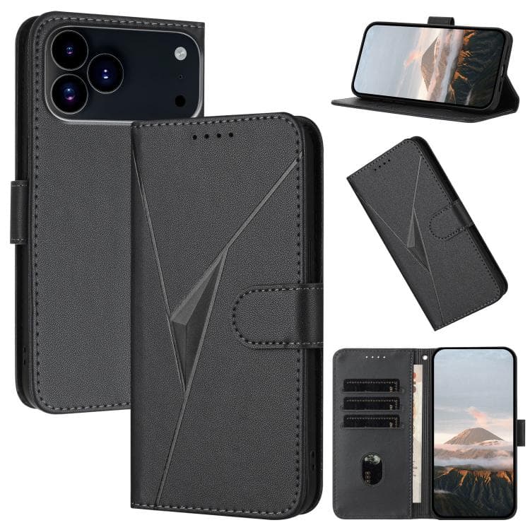 For iPhone 17 Pro Triangle Pattern Buckle Clasp Leather Phone Case(Black) - Immagine 1