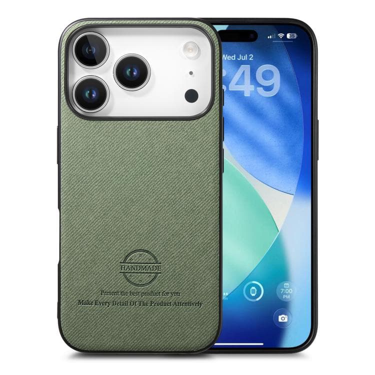 For iPhone 17 Pro Twill Fabric Leather Skin Back Phone Case(Green) - Immagine 1
