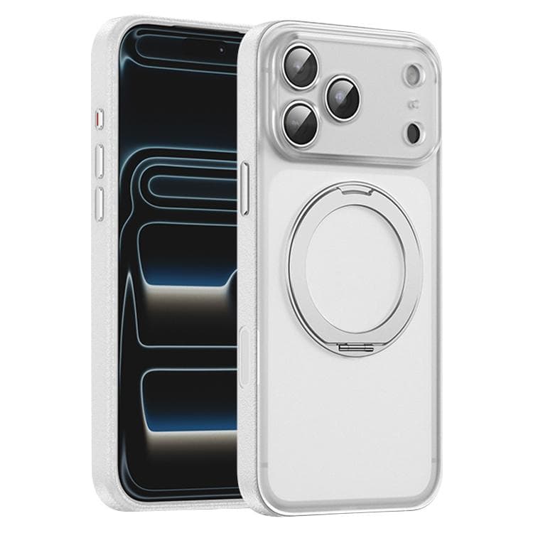 For iPhone 17 Pro Vegan Leather Magnetic Phone Case with 360 Degrees Rotating Stand(Cedar White) - Immagine 1