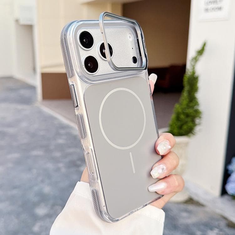 For iPhone 17 Pro Vibrant Dual-color Lens Kickstand Magnetic Phone Case(Grey) - Immagine 1