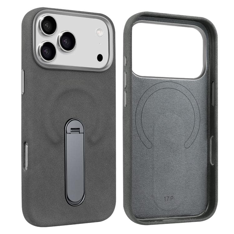 For iPhone 17 Pro VIETAO Suede MagSafe PU Leather Phone Case with Holder(Dark Grey) - Immagine 1
