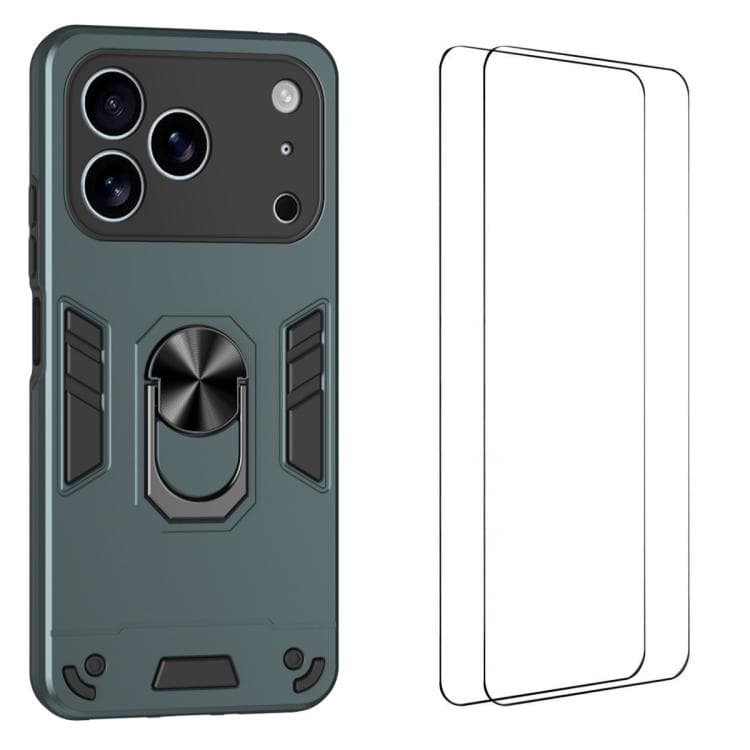 For iPhone 17 Pro WANLONFENG Armor Kickstand Shockproof Phone Case with 2pcs Screen Films(Green) - Immagine 1