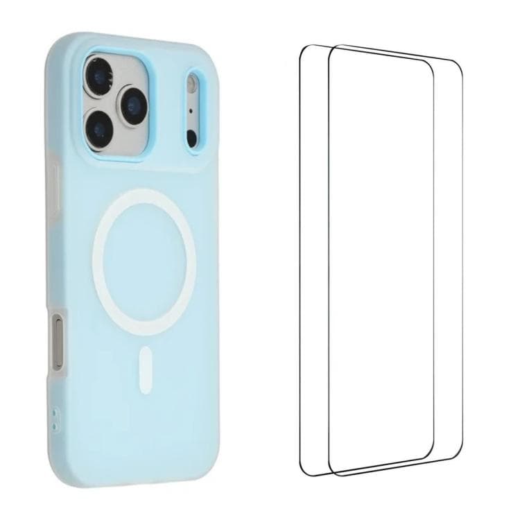 For iPhone 17 Pro WANLONFENG Macarons Matte Magnetic Phone Case with 2pcs Screen Films(Blue) - Immagine 1