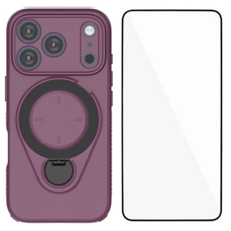 For iPhone 17 Pro WANLONFENG Ring Kickstand Phone Case with Screen Protector(Wine Red) - Immagine 1