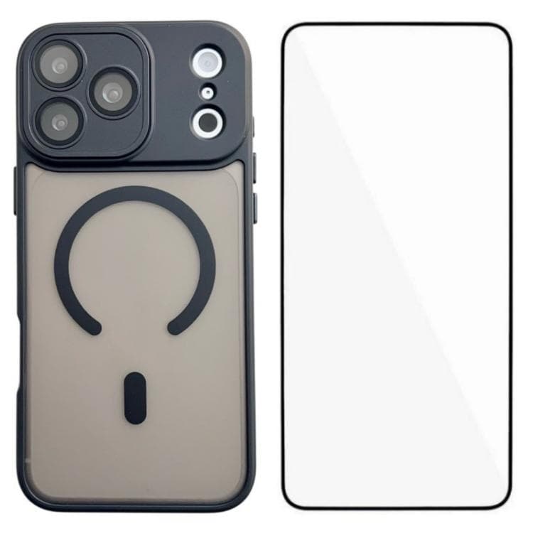 For iPhone 17 Pro WANLONFENG Skin-feel Magnetic PC Hybrid TPU Phone Case with Screen Protector(Black) - Immagine 1