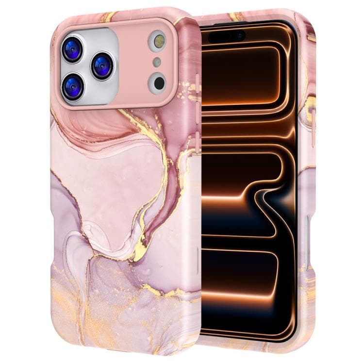 For iPhone 17 Pro Water Transfer Printing Marble Pattern PC + TPU Phone Case(Pink Gold) - Immagine 1