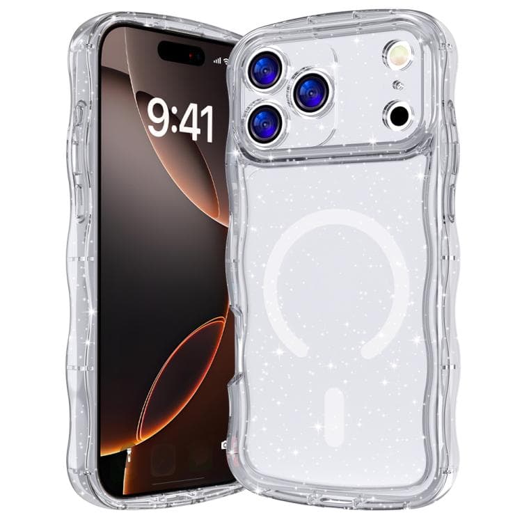 For iPhone 17 Pro Wave Glitter MagSafe Magnetic TPU Phone Case(Transparent White) - Immagine 1
