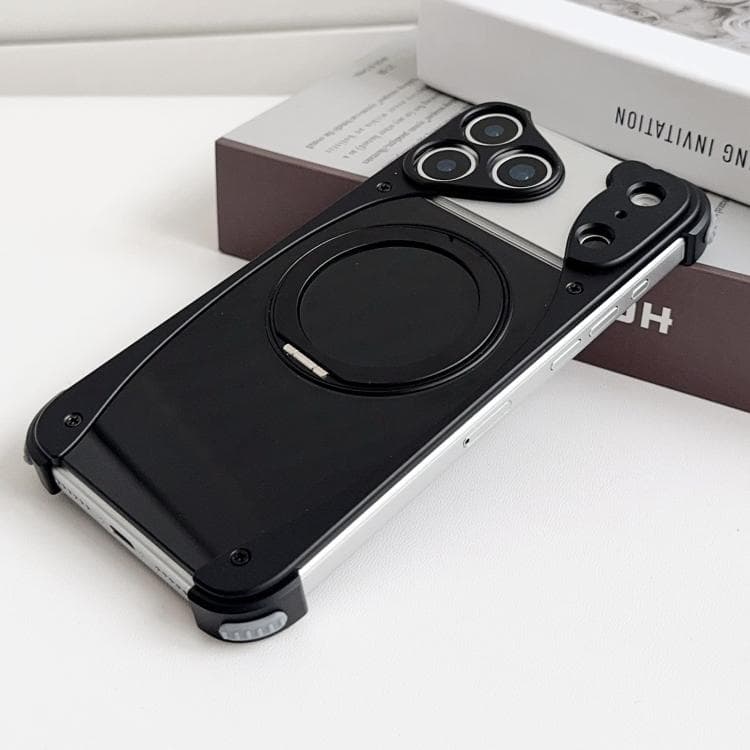 For iPhone 17 Pro Weasel Original Color Metal Frameless 360 Rotation Holder Magnetic Phone Case(Black) - Immagine 1