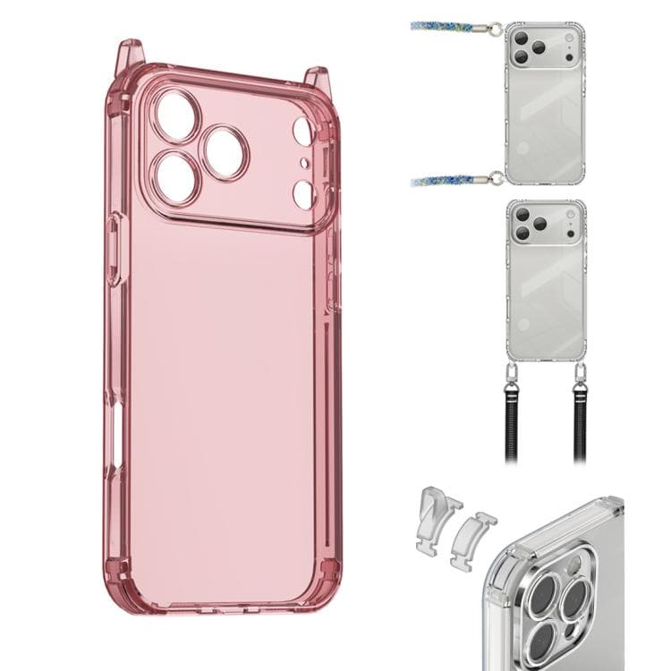 For iPhone 17 Pro XDcase Candy DIY Detachable Lanyard Hole Shockproof Phone Case(Transparent Pink) - Immagine 1