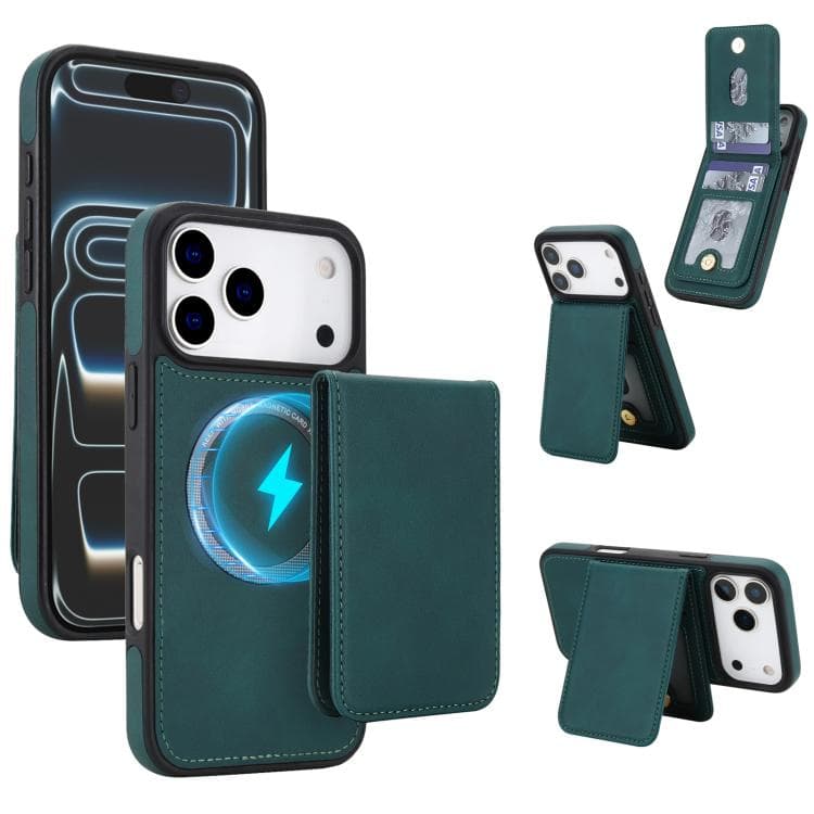 For iPhone 17 Pro YM030 Retro Faux Leather Magnetic Detachable Wallet Phone Case(Green) - Immagine 1