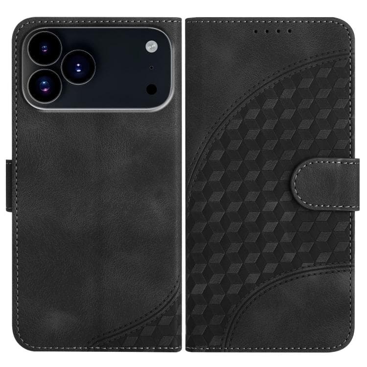 Per iPhone 17 Pro YX0060 Custodia in pelle con rilievo a testa di elefante e laccetto (Nero) - Immagine 1