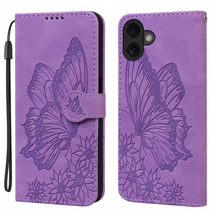 For iPhone 17 Retro Skin Feel Butterflies Embossing Horizontal Flip Leather Phone Case(Purple) - Immagine 1