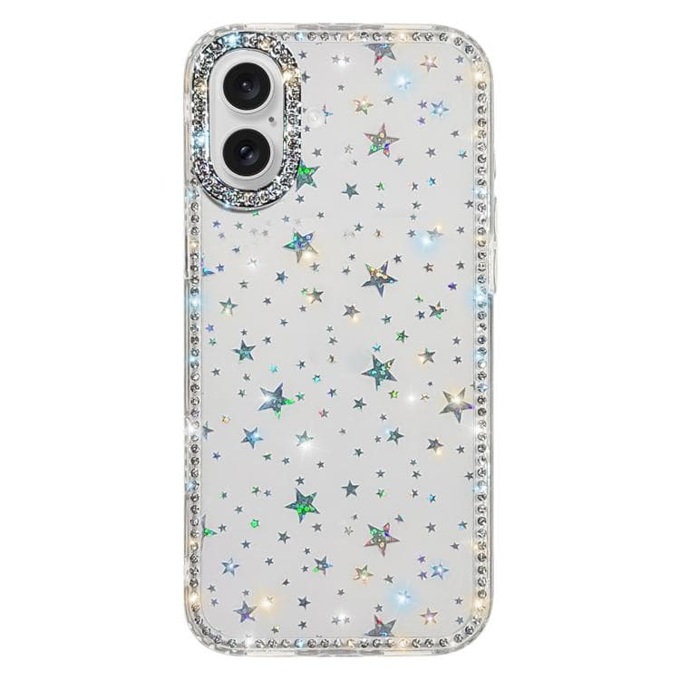 For iPhone 17 Rhinestone Dual-side IMD PC Hybrid TPU Phone Case(Stars Transparent) - Immagine 1