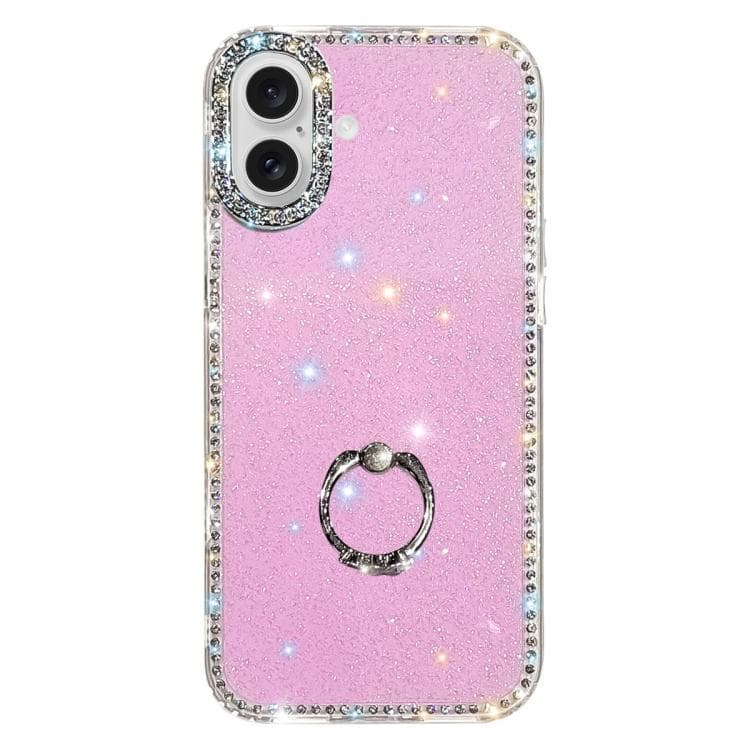 For iPhone 17 Rhinestone Ring Holder Dual-side IMD PC Hybrid TPU Phone Case(Glitter Light Purple) - Immagine 1