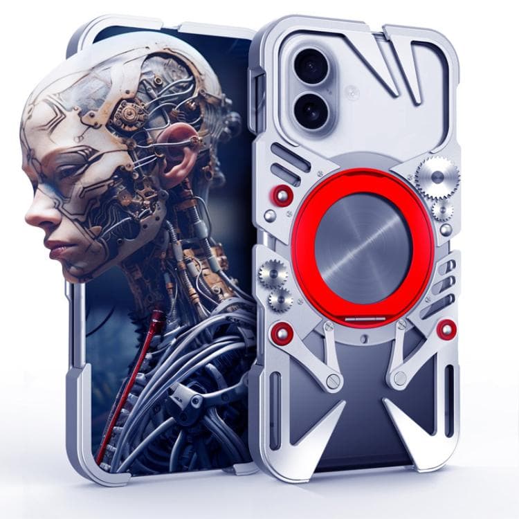For iPhone 17 Rotating Bracket MagSafe Hollow Metal Phone Case with Lanyard(Silver) - Immagine 1