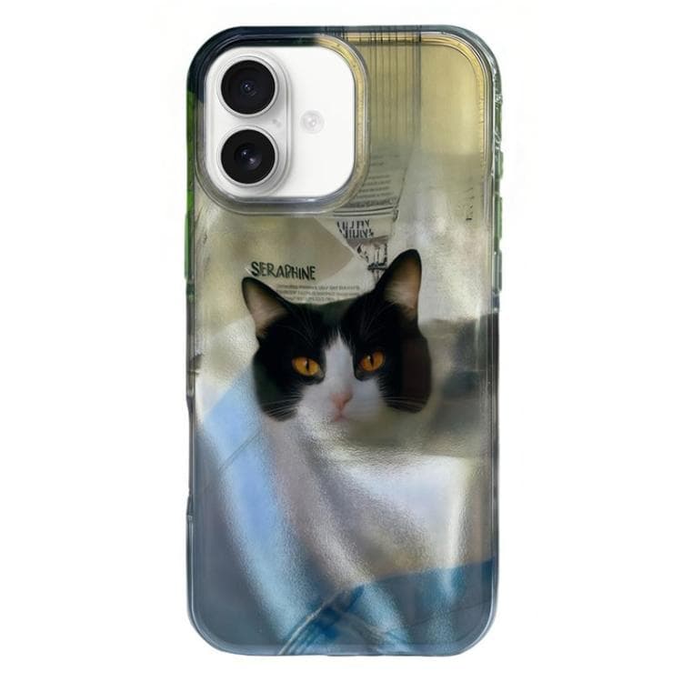 For iPhone 17 Rounded Edge IMD Pattern TPU Phone Case(Sky Blue Cat) - Immagine 1