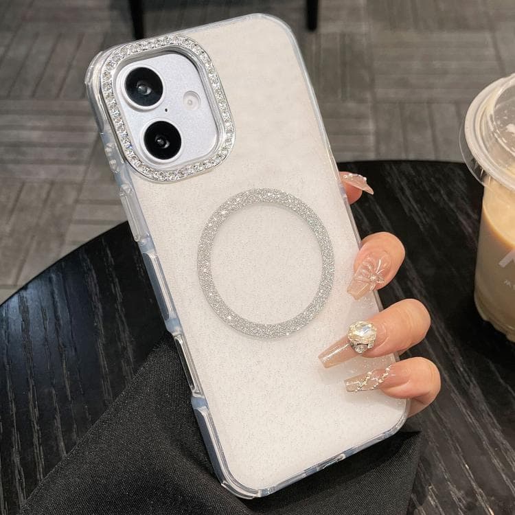 For iPhone 17 Rounded Edge Semi-transparent Glitter MagSafe Phone Case(White) - Immagine 1