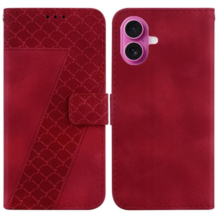 For iPhone 17 Seven-shaped Embossed Leather Phone Case(Red) - Immagine 1