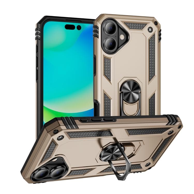 For iPhone 17 Shockproof TPU Hybrid PC Phone Case with Holder(Gold) - Immagine 1